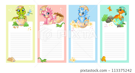 Sticker design set with baby dinosaurs vector illustration Sticker design set with baby dinosaurs vector illustration 113375242