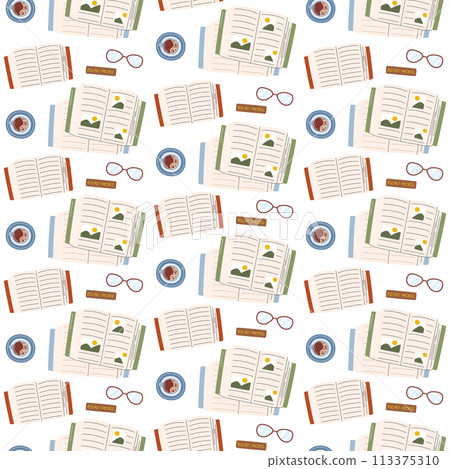 Book and coffee cup seamless pattern vector design 113375310