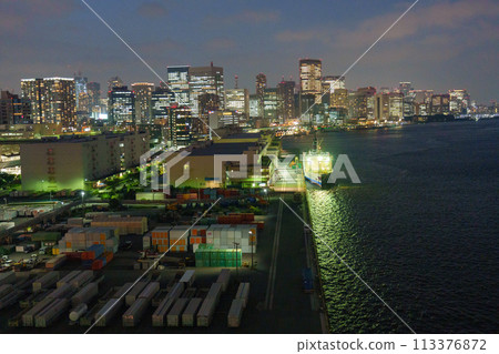 東京灣北側港口碼頭的夜景。 東京灣北側港口碼頭的夜景。 113376872