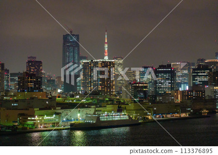 Night view of the port pier on the north side of Tokyo Bay. 113376895