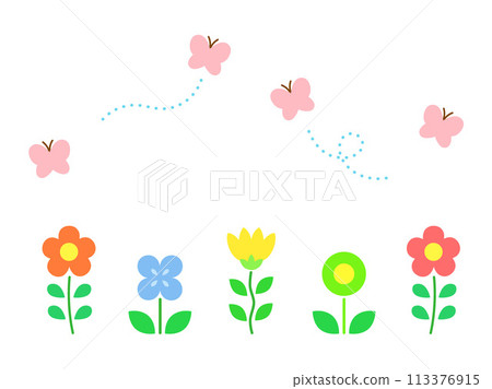 復古花和蝴蝶圖 復古花和蝴蝶圖 113376915