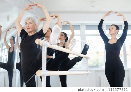 Adult woman teacher showing ballet movements Adult woman teacher showing ballet movements 113377211