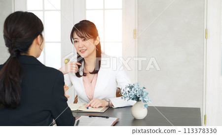 兩位女商人在辦公室開會 兩位女商人在辦公室開會 113378330