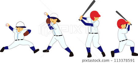 一個孩子打棒球的插圖 113378591