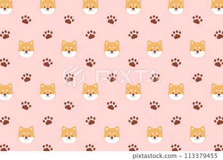 Seamless pattern with cute Shiba Inu and paw prints Seamless pattern with cute Shiba Inu and paw prints 113379455