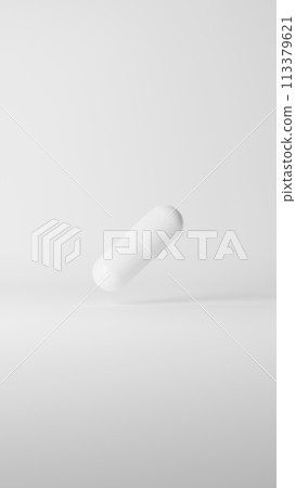 White capsules on a white background. Pills. 3D (portrait) White capsules on a white background. Pills. 3D (portrait) 113379621