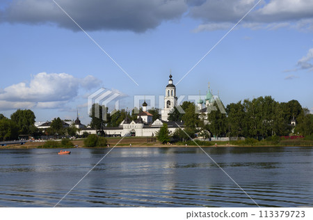 The walls, bell tower and domes of the church of the Tolga Monastery on the Volga River, The walls, bell tower and domes of the church of the Tolga Monastery on the Volga River, 113379723