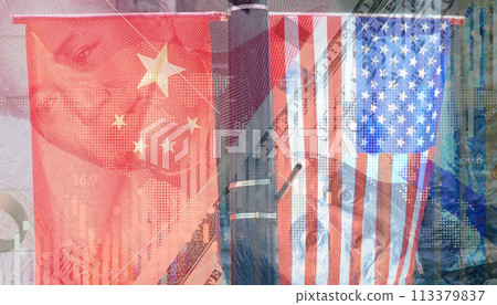 中美貿易緊張局勢的圖像拼貼 113379837