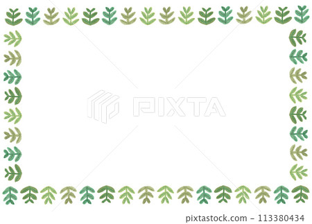 Square frame illustration S of five leaves drawn with transparent watercolor paints 113380434