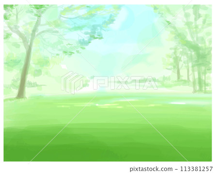 手繪水彩綠色風景 113381257
