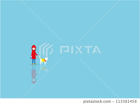雨後女人帶著狗狗散步的插圖 雨後女人帶著狗狗散步的插圖 113381458