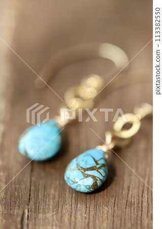 銅綠松石鉤形耳環天然石耳環 113382550