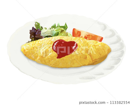 Omelette (Heart Ketchup) with plate 113382554