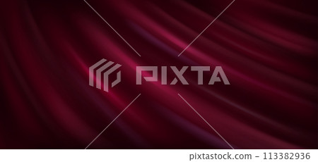 Deep red rippled fabric realistic vector background 113382936