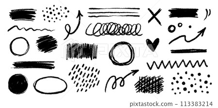 Chalk color pencil texture brush dot stroke vector element. Children crayon color brush stroke texture arrow, circle, underline shape. Hand drawn childish chalk pencil scribble. Vector Chalk color pencil texture brush dot stroke vector element. Children crayon color brush stroke texture arrow, circle, underline shape. Hand drawn childish chalk pencil scribble. Vector 113383214