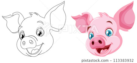 From Sketch to Color: Pig Illustration 113383932