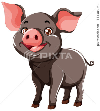 Cheerful Cartoon Pig Smiling Cheerful Cartoon Pig Smiling 113383939