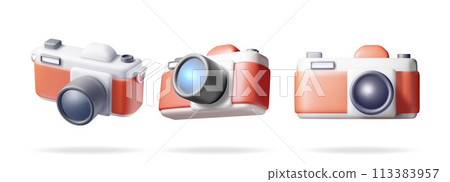 3d Set of Vintage Camera Isolated on White. 113383957