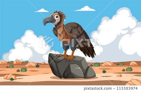 Vulture Perched on Desert Rock Vulture Perched on Desert Rock 113383974