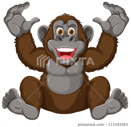 Cheerful Cartoon Gorilla Sitting Cheerful Cartoon Gorilla Sitting 113383983
