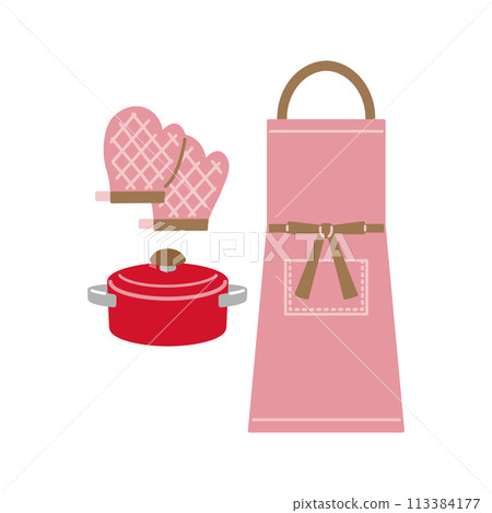 Apron and kitchen utensils illustration (color) 113384177