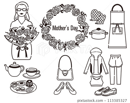 Mother's Day illustrations (line drawings) 113385327