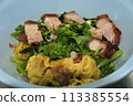 Egg noodle with red roast pork and crispy pork 113385554