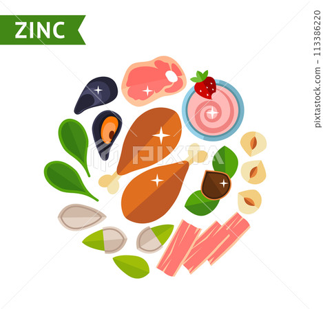 Set of food products for zinc info graphics, design template in vector illustration 113386220