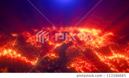 Orange energy magic digital high tech waves with light rays lines and energy particles. Abstract background Orange energy magic digital high tech waves with light rays lines and energy particles. Abstract background 113386665