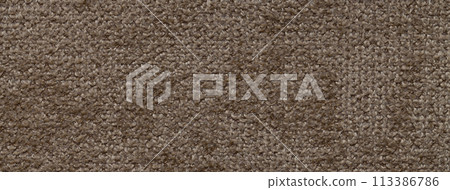 Texture of velvet dark brown background from upholstery textile material, macro. Abstract velour umber fabric 113386786