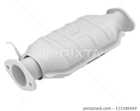 Clay render of catalytic converter with sensor flue gas (lambda sensor) on white background - 3D illustration 113386949