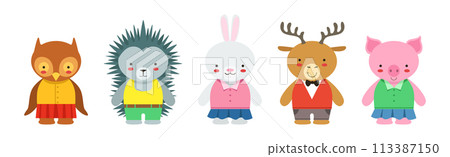 Cute Animal Character Standing Wear Dress and Clothing Vector Set 113387150