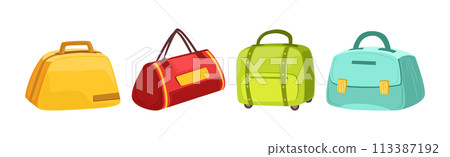 Travel Bag and Luggage for Packing Stuff Vector Set Travel Bag and Luggage for Packing Stuff Vector Set 113387192