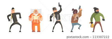 Man Criminal and Convict as Thief and Robber Vector Set 113387222
