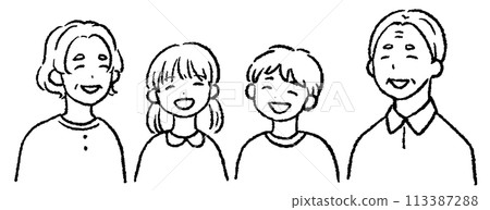 一個微笑的家庭的例證：祖父母和孫子 113387288