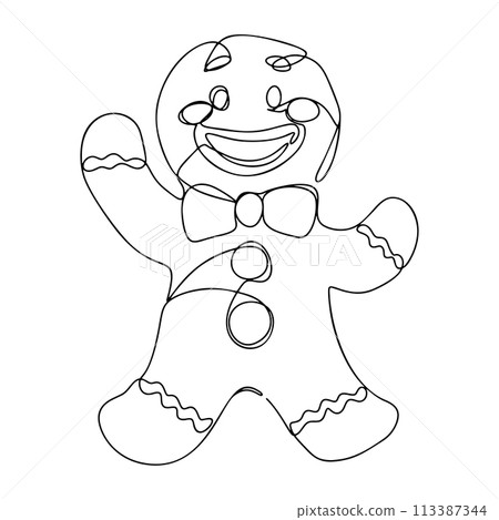 One Line Gift Gingerbread Cookie Continuous Line Drawing 113387344