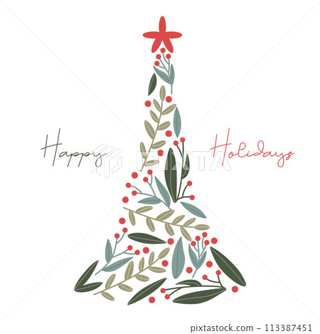 Happy Holidays Christmas Tree Silhouette Card 113387451