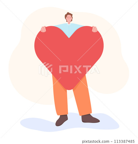 Man holding big Heart, Valentine's Day Flat Concept Vector 113387485