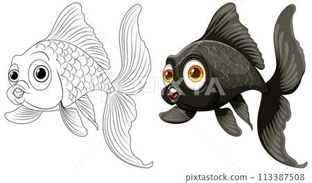 Colorful Goldfish Illustration Before and After 113387508