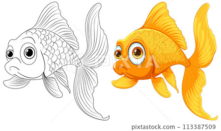 Colorful Goldfish: From Sketch to Illustration 113387509