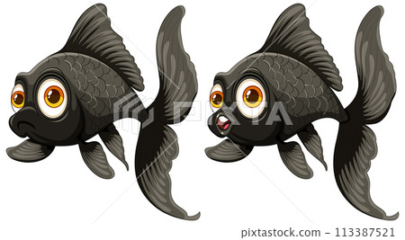 Playful Black Goldfish Cartoon Illustration 113387521