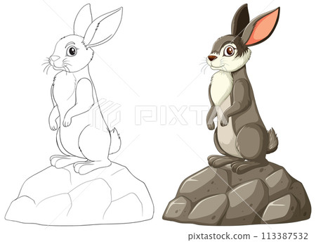 Cute Rabbit on Rock Vector Illustration 113387532