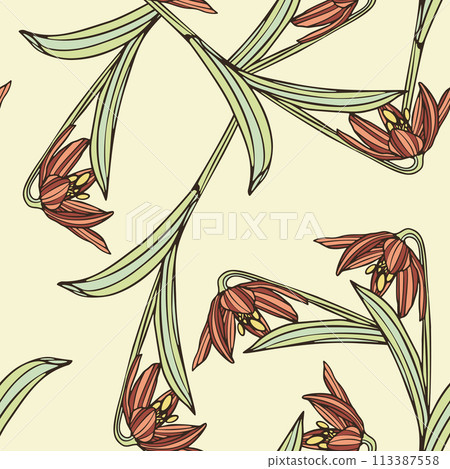 Vintage Floral Sketch Hand Drawn Flower Seamless pattern 113387558
