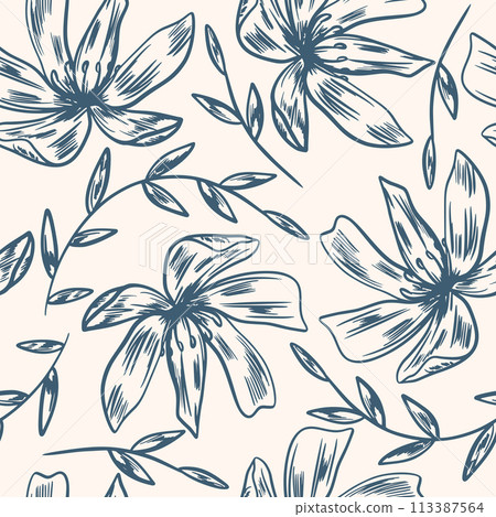 Sketch Hand Drawn Floral Seamless Pattern Sketch Hand Drawn Floral Seamless Pattern 113387564