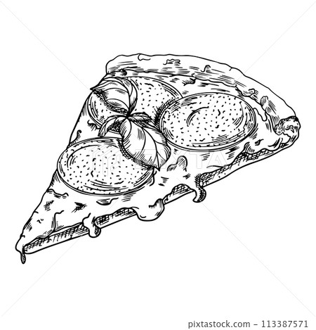 Slice of Pizza Sketch, Hand Drawn Vintage Doodle Illustration Slice of Pizza Sketch, Hand Drawn Vintage Doodle Illustration 113387571