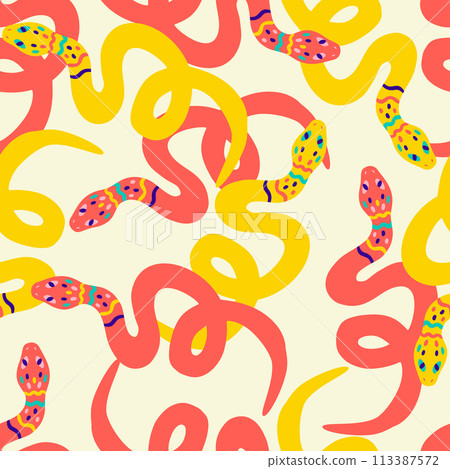 Modern Colorful Abstract Snakes Seamless Pattern Modern Colorful Abstract Snakes Seamless Pattern 113387572