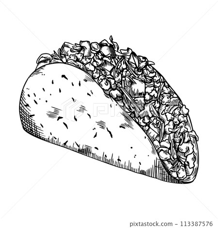 Taco Hand Drawn Skecth , Mexican Food Illustration Taco Hand Drawn Skecth , Mexican Food Illustration 113387576