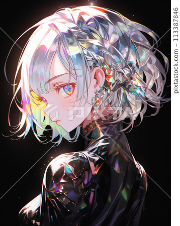 Beautiful woman turning around in colorful light / AI generated Beautiful woman turning around in colorful light / AI generated 113387846