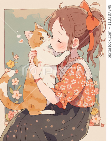 女孩親吻貓/AI生成 女孩親吻貓/AI生成 113387849