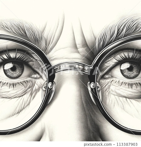 Eyes wearing glasses Glasses Eyeglasses Eyes Eyes Eyes Facial Expression Serious Expression Face Portrait 113387903